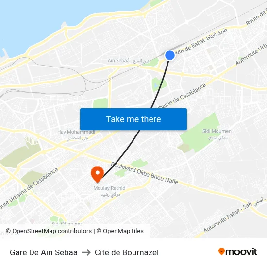 Gare De Aïn Sebaa to Cité de Bournazel map