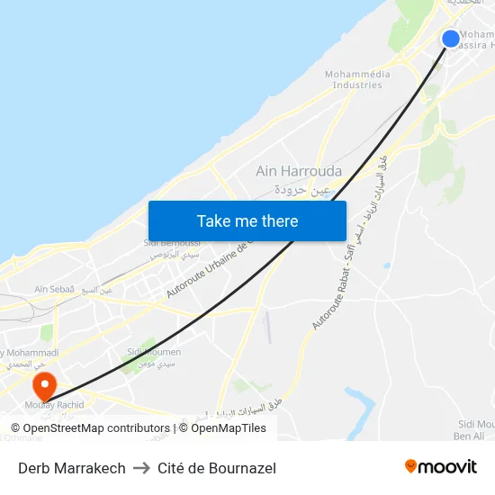 Derb Marrakech to Cité de Bournazel map