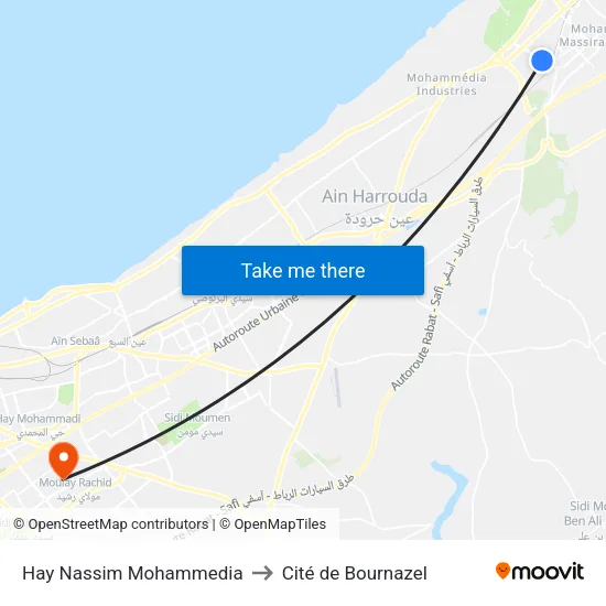 Hay Nassim Mohammedia to Cité de Bournazel map