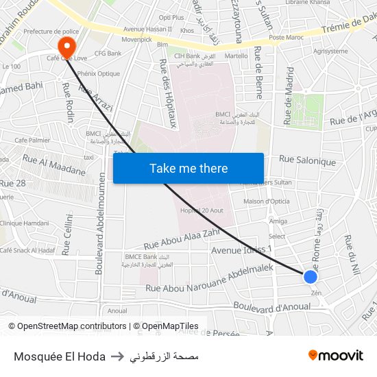 Mosquée El Hoda to مصحة الزرقطوني map