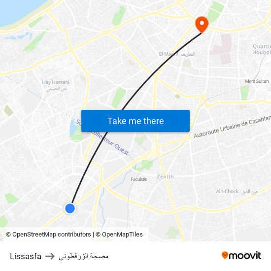 Lissasfa to مصحة الزرقطوني map