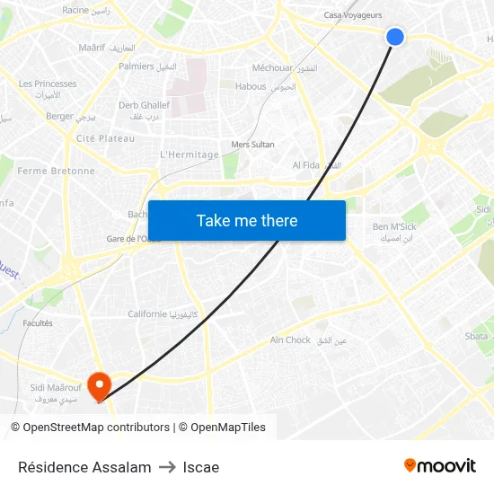 Assalam Residence to ISCAE map