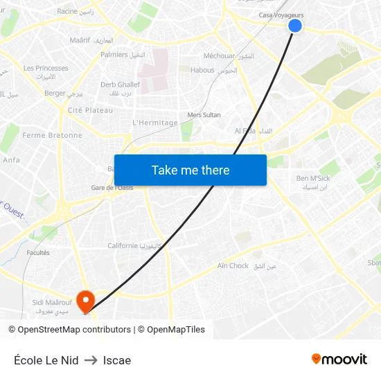 Le Nid School to ISCAE map
