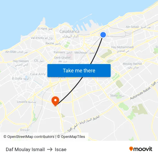 Moulay Ismail Dam to ISCAE map