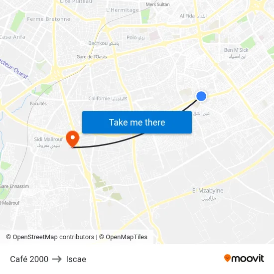 Café 2000 to ISCAE map