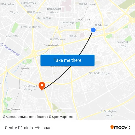 Women's Center to ISCAE map