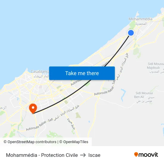 Mohammédia - Protection Civile to Iscae map