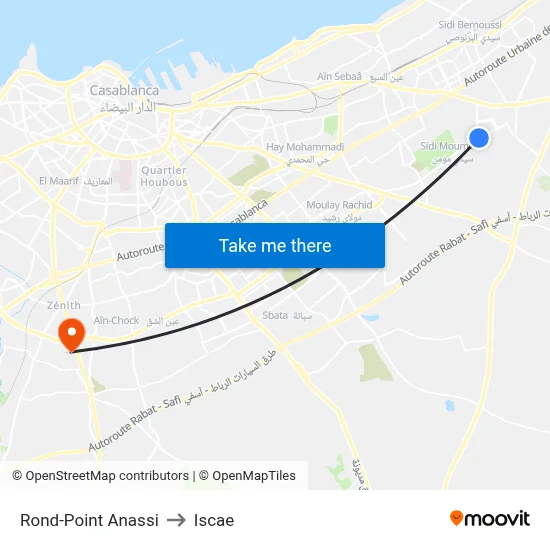 Rond-Point Anassi to Iscae map