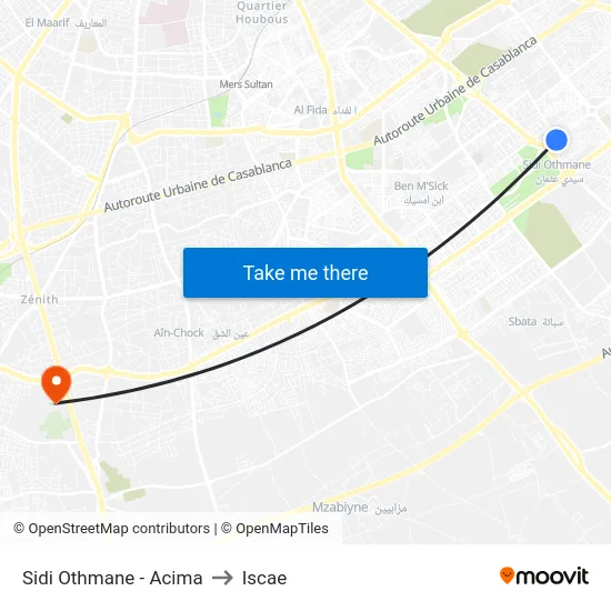 Sidi Othmane - Acima to Iscae map