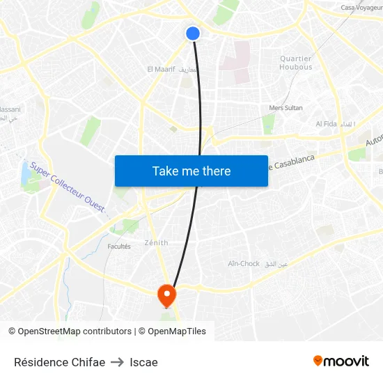 Résidence Chifae to Iscae map