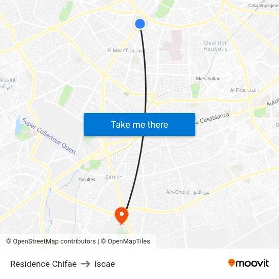 Résidence Chifae to Iscae map