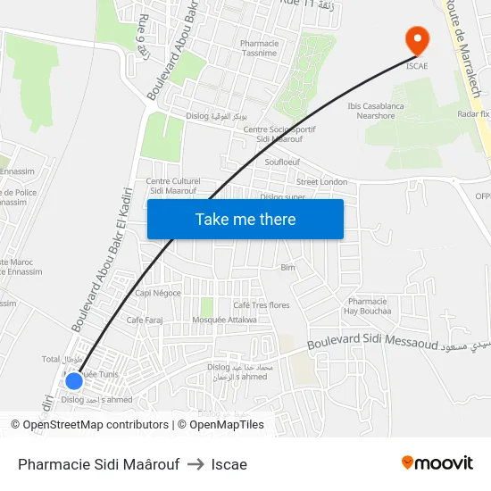 Pharmacie Sidi Maârouf to Iscae map