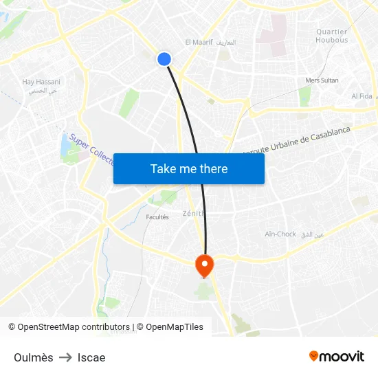 Oulmès to Iscae map