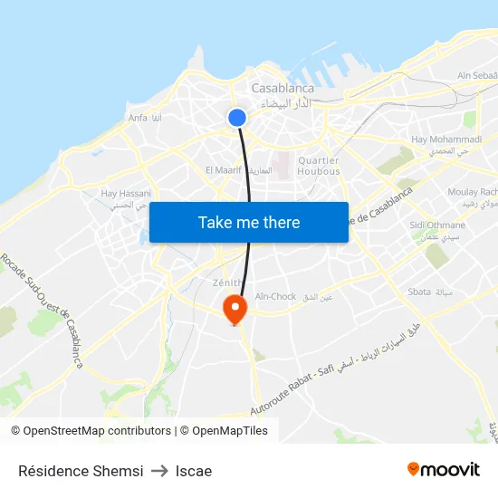 Résidence Shemsi to Iscae map