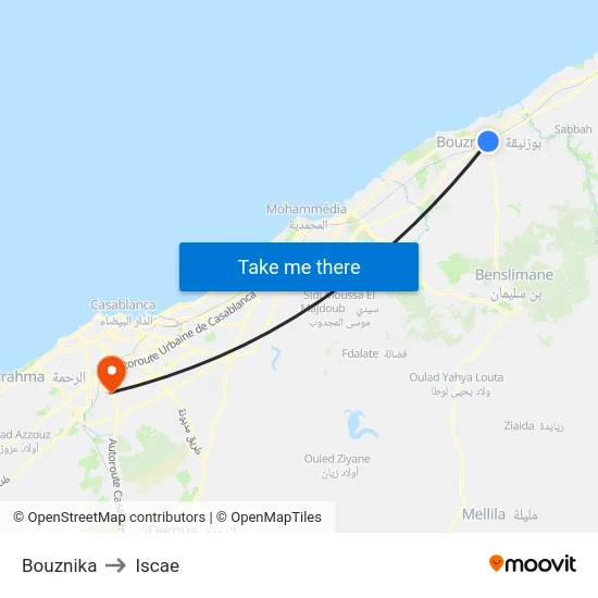 Bouznika to Iscae map