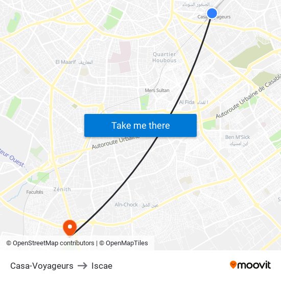 Casa-Voyageurs to Iscae map