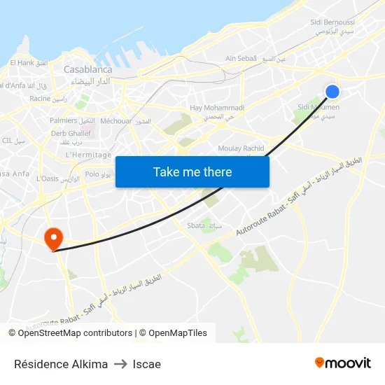 Alkima Residence to ISCAE map