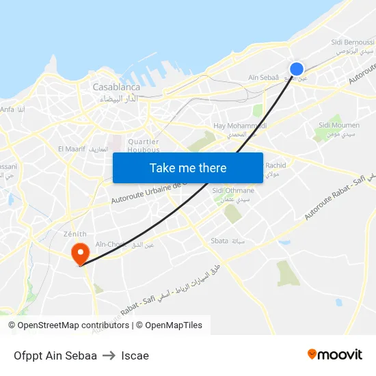 Ofppt Ain Sebaa to Iscae map