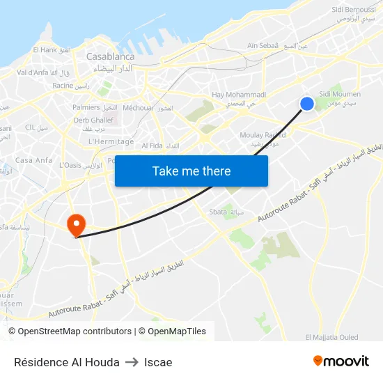 Al Houda Residence to ISCAE map