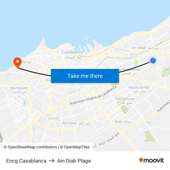 Encg Casablanca to Ain Diab Plage map