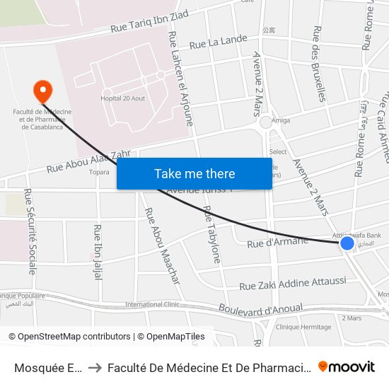 Mosquée El Hoda to Faculté De Médecine Et De Pharmacie De Casablanca map