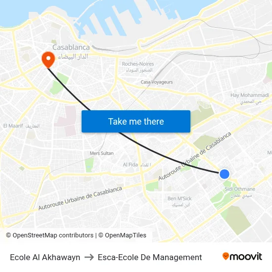 Ecole Al Akhawayn to Esca-Ecole De Management map