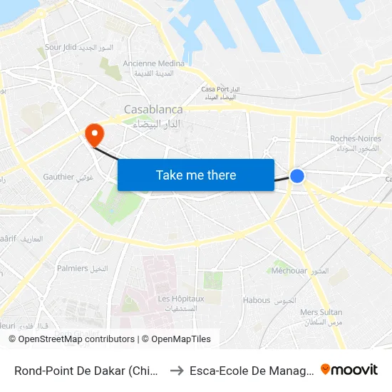 Dakar Roundabout (Chimicolor) to Esca School of Management map