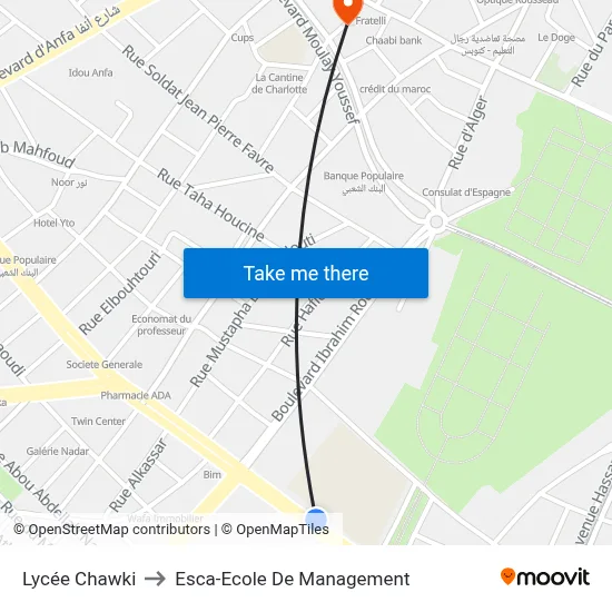 Lycée Chawki to Esca-Ecole De Management map