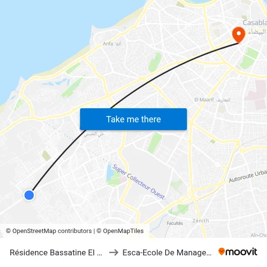 Bassatine El Oulfa Residence to Esca School of Management map