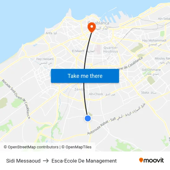 Sidi Messaoud to Esca School of Management map
