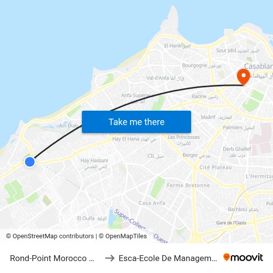 Rond-Point Morocco Mall to Esca-Ecole De Management map
