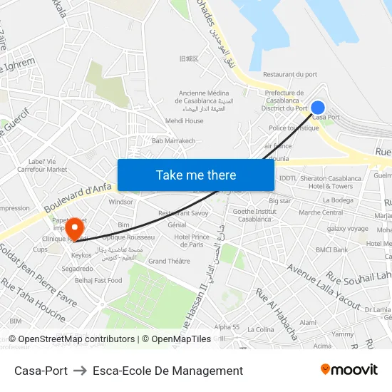 Casa-Port to Esca-Ecole De Management map