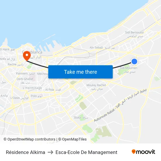 Alkima Residence to Esca School of Management map