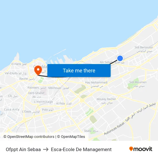 Ofppt Ain Sebaa to Esca School of Management map