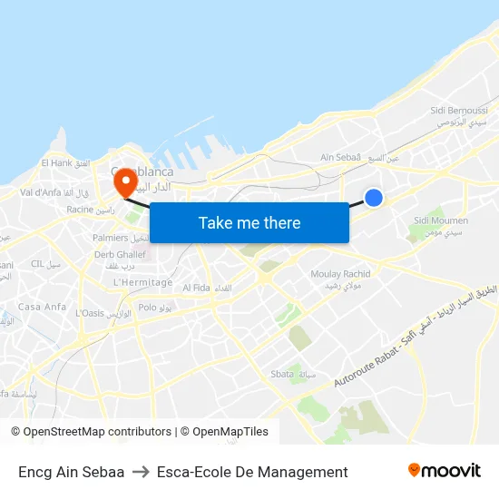 ENCG Ain Sebaa to Esca School of Management map
