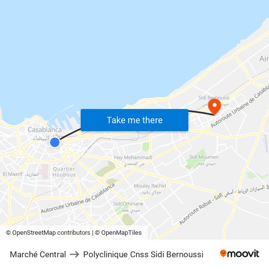 Marché Central to Polyclinique ِCnss Sidi Bernoussi map