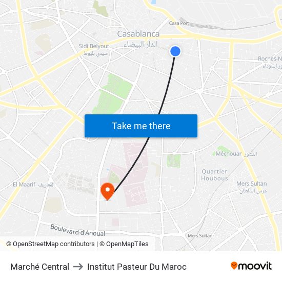 Marché Central to Institut Pasteur Du Maroc map