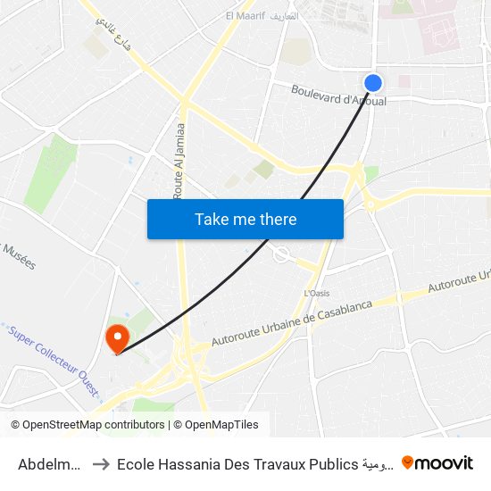 Abdelmoumen to Ecole Hassania Des Travaux Publics المدرسة الحسنية للأشغال العمومية map