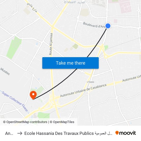 Anoual to Ecole Hassania Des Travaux Publics المدرسة الحسنية للأشغال العمومية map