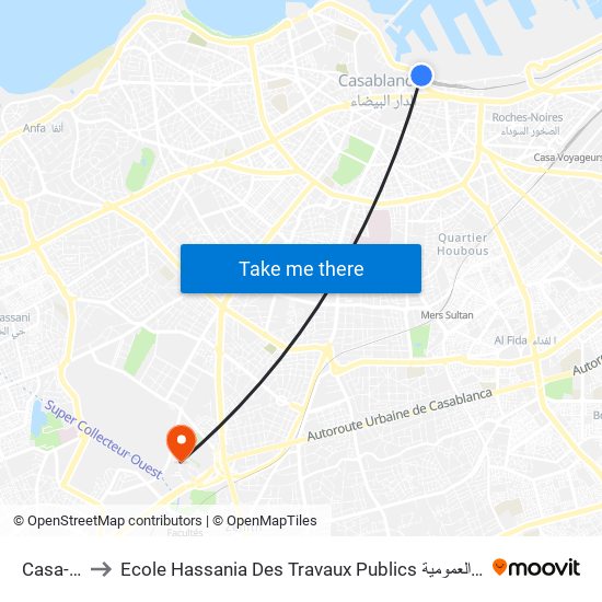 Casa-Port to Ecole Hassania Des Travaux Publics المدرسة الحسنية للأشغال العمومية map