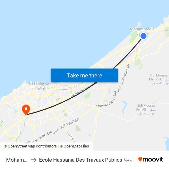 Mohammédia to Ecole Hassania Des Travaux Publics المدرسة الحسنية للأشغال العمومية map