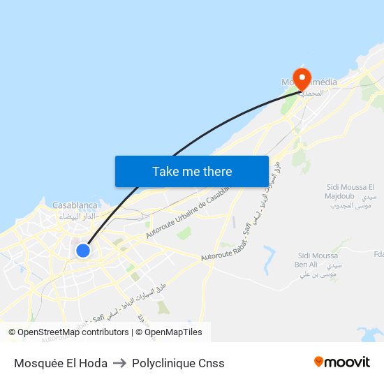 Mosquée El Hoda to Polyclinique Cnss map