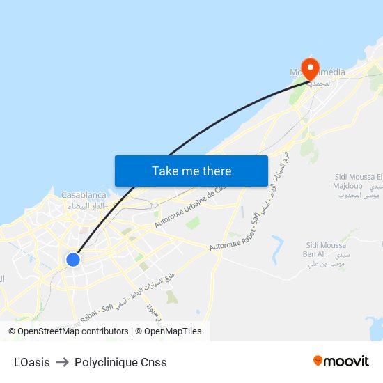 L'Oasis to Polyclinique Cnss map