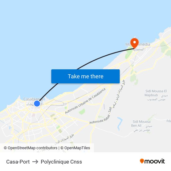 Casa-Port to Polyclinique Cnss map