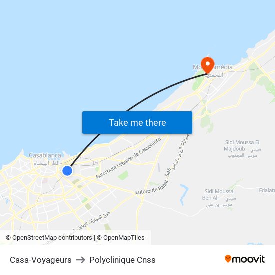 Casa-Voyageurs to Polyclinique Cnss map