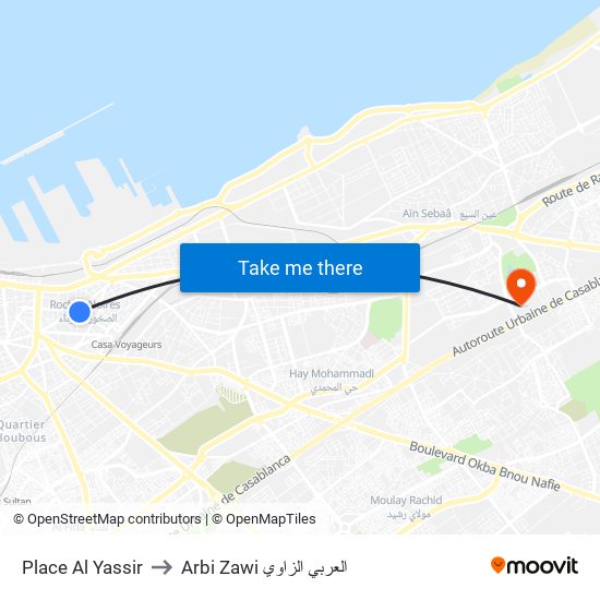 Place Al Yassir to Arbi Zawi العربي الزاوي map