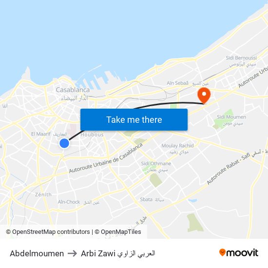 Abdelmoumen to Arbi Zawi العربي الزاوي map