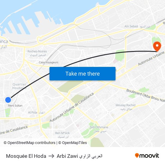 Mosquée El Hoda to Arbi Zawi العربي الزاوي map