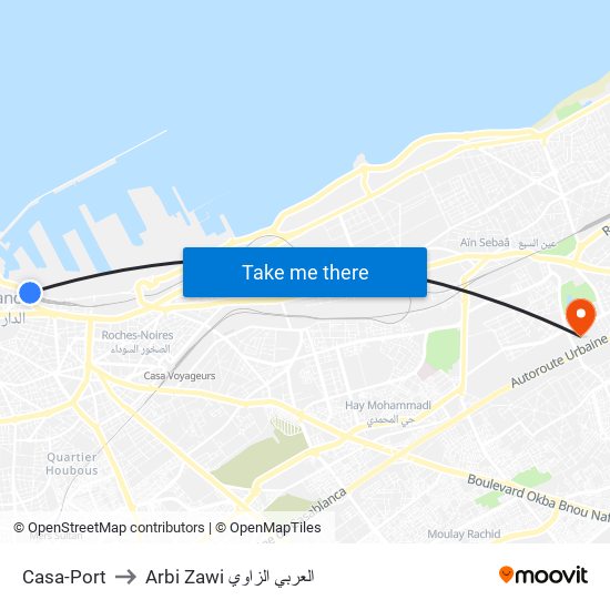 Casa-Port to Arbi Zawi العربي الزاوي map