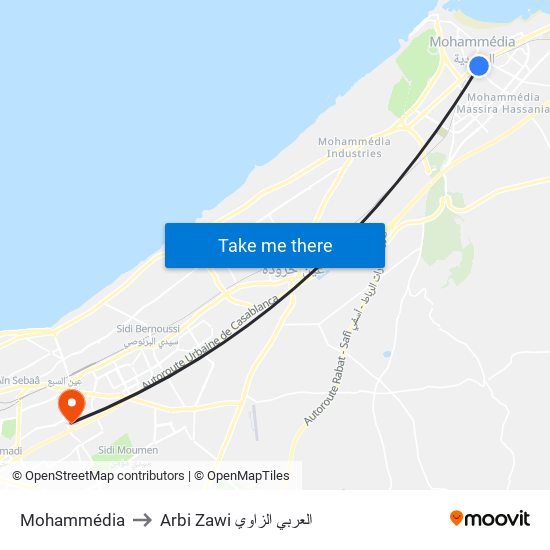 Mohammédia to Arbi Zawi العربي الزاوي map